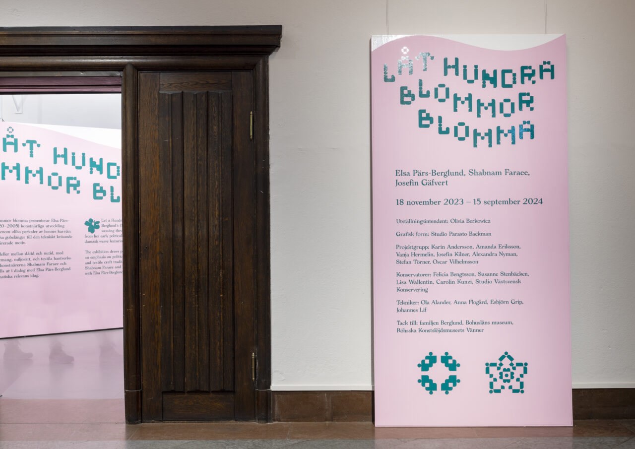 231114 Låt hundra blommor blomma, utställning med Elsa Pers Berglund, Shabnam Faraee och Josefin Gäfvert på Röhsska museet. Foto: Kristin Lidell/Röhsska museet. Fotografens namn ska anges vid publicering.